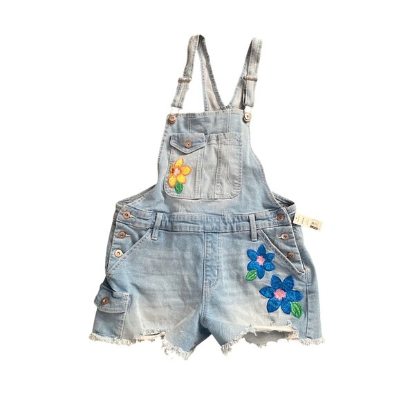 No Boundaries Pants - No Boundaries Denim Shortalls Floral Embroidered Size L (11-13) NWT